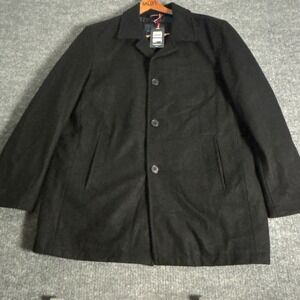 Tommy Hilfiger Coat Mens XL Black Wool Blend Quilted Lined Overcoat Jacket